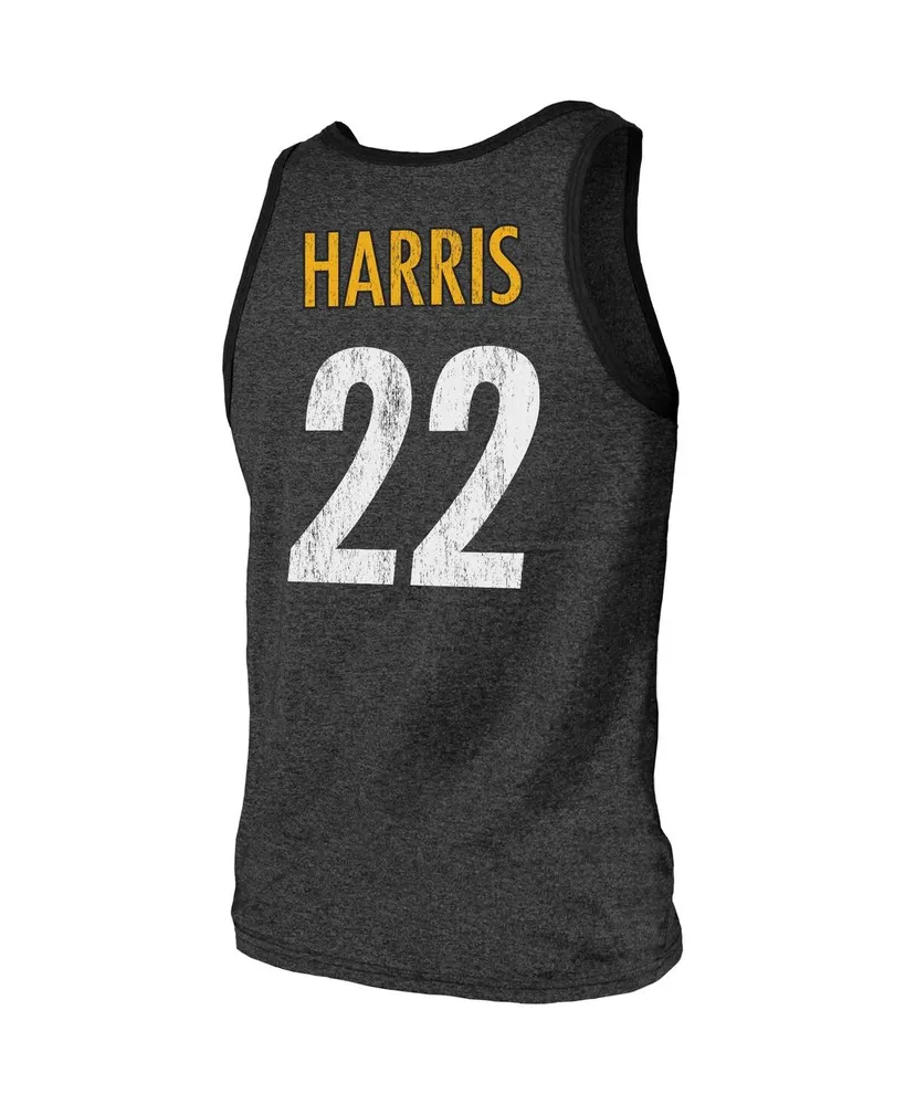 Men's Majestic Threads Najee Harris Heathered Black Pittsburgh Steelers Player Name and Number Tri-Blend Tank Top