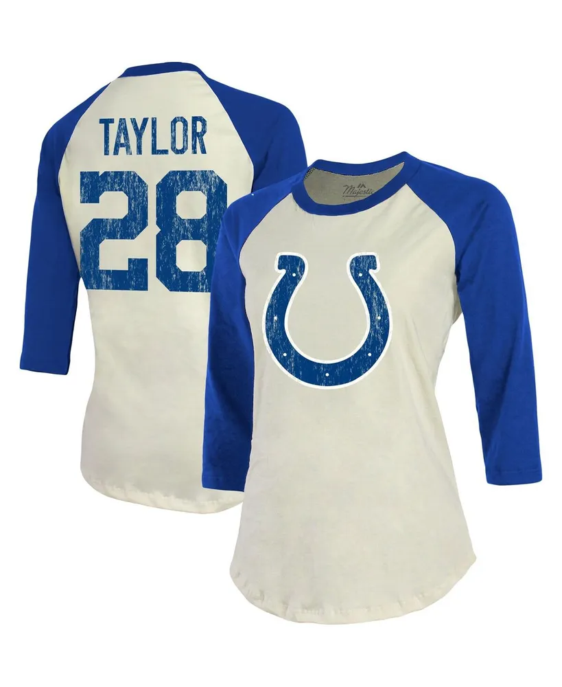 Majestic Women's Majestic Threads Jonathan Taylor Cream, Royal Indianapolis  Colts Player Name and Number Raglan 3/4-Sleeve T-shirt