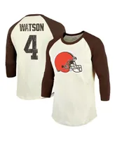 Men's Majestic Threads Deshaun Watson Cream, Brown Cleveland Browns Name & Number Raglan 3/4 Sleeve T-shirt