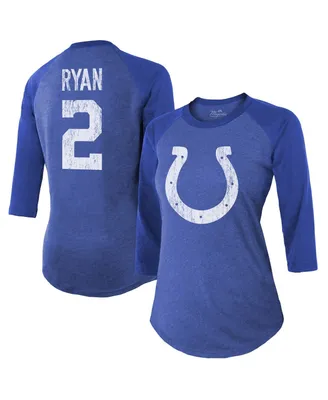 Women's Majestic Threads Matt Ryan Royal Indianapolis Colts Player Name & Number Raglan 3/4-Sleeve T-shirt