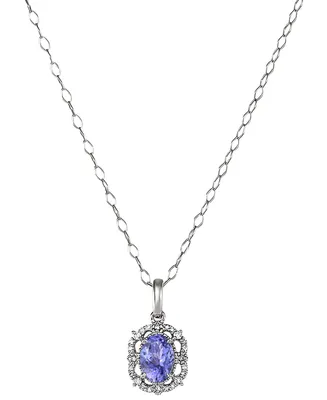 Tanzanite (3/4 ct. t.w.) & Diamond (1/10 ct. t.w.) Halo 18" Pendant Necklace in 14k White Gold