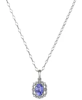 Tanzanite (3/4 ct. t.w.) & Diamond (1/10 ct. t.w.) Halo 18" Pendant Necklace in 14k White Gold