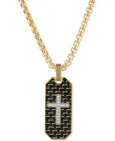 Esquire Men's Jewelry Diamond Cross Woven Carbon Fiber Dog Tag 22" Pendant Necklace (1/6 ct. t.w.) in Gold-Tone Ion