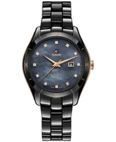 Rado Women's Swiss Automatic HyperChrome Diamond (1/10 ct. t.w.) Black Ceramic Bracelet 36mm