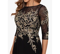 Betsy & Adam Embroidered 3/4-Sleeve Gown