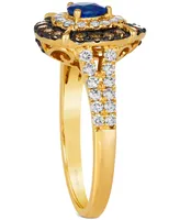 Le Vian Blue Sapphire (1/3 ct. t.w.) & Diamond (3/4 ct. t.w.) Teardrop Halo Ring in 14k Gold