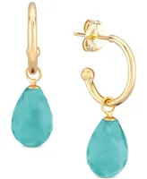 Genuine Sleeping Beauty Turquoise Hoop Earrings in 14k Yellow Gold