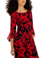 Connected Petite Printed Round-Neck Side-Tab Dress