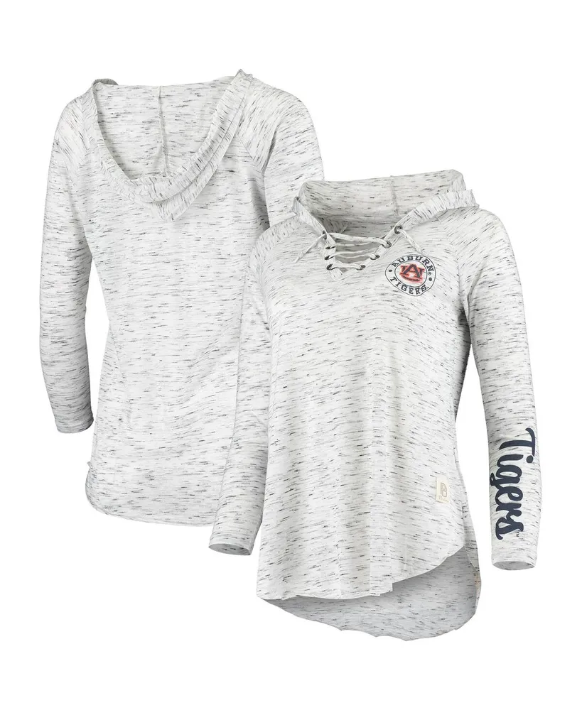 Women's Pressbox Gray Auburn Tigers Space Dye Lace-Up V-Neck Long Sleeve T-shirt