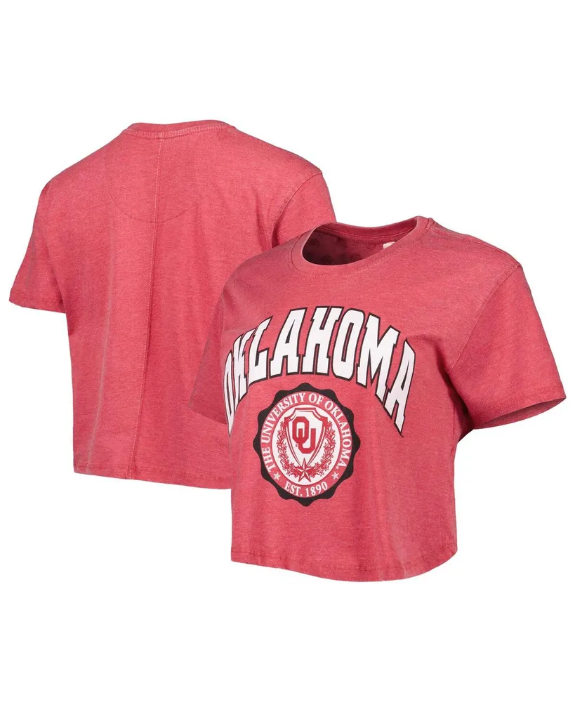 Women's Pressbox Crimson Oklahoma Sooners Edith Vintage-Like Burnout Crop T-shirt