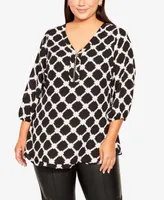 Avenue Plus Size Meila Zip Print Top