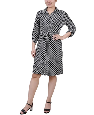 Ny Collection Petite 3/4-Sleeve Printed Shirt Dress