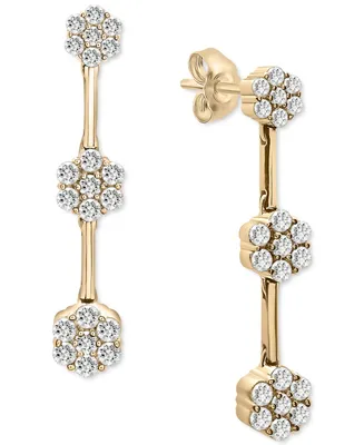 Wrapped in Love Diamond Triple Flower Cluster Drop Earrings (1-1/2 ct. t.w.) in 14k Gold, Created for Macy's