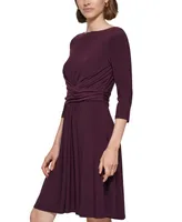 Tommy Hilfiger Women's 3/4-Sleeve Wrap-Waist Fit & Flare Dress