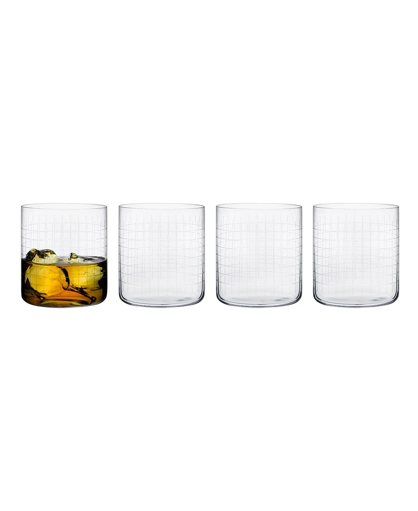 4 Piece Finesse Grid Whiskey Glass Single Old Fashioned, 10.25 oz