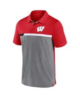 Men's Fanatics Red and Heathered Gray Wisconsin Badgers Split Block Color Polo Shirt