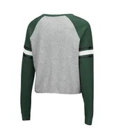 Women's Colosseum Heathered Gray, Green Michigan State Spartans Decoder Pin Raglan Long Sleeve T-shirt