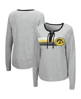 Women's Colosseum Heathered Gray Iowa Hawkeyes Sundial Tri-Blend Long Sleeve Lace-Up T-shirt