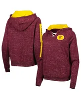 Women's Colosseum Maroon Arizona State Sun Devils The Devil Speckle Lace-Placket Raglan Pullover Hoodie