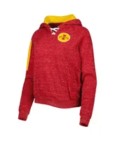 Women's Colosseum Cardinal Iowa State Cyclones The Devil Speckle Lace-Placket Raglan Pullover Hoodie