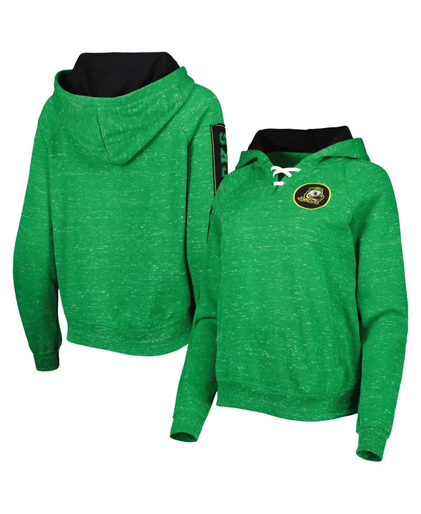 Women's Colosseum Green Oregon Ducks The Devil Speckle Lace-Placket Raglan Pullover Hoodie