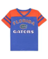 Girls Toddler Colosseum Royal, Orange Florida Gators Piecrust Promise Striped V-Neck T-shirt