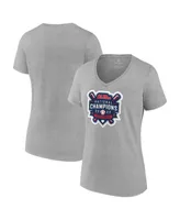 Women's Fanatics Heathered Gray Ole Miss Rebels 2022 Ncaa Men's Baseball College World Series Champions Official Logo V-Neck T-shirt