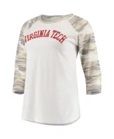 Women's White and Camo Virginia Tech Hokies Boyfriend Baseball Raglan 3/4 Sleeve T-shirt