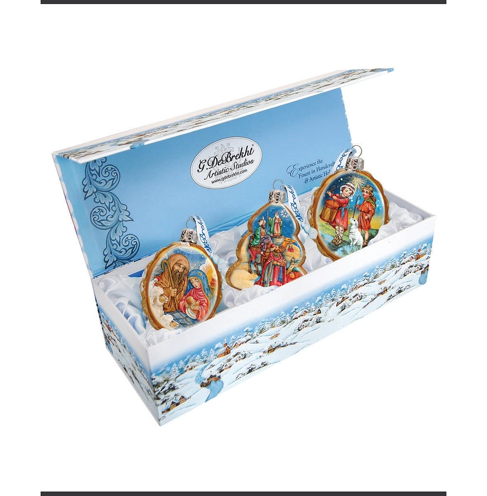 Designocracy Nativity Mercury Holiday Ornaments, Set of 3