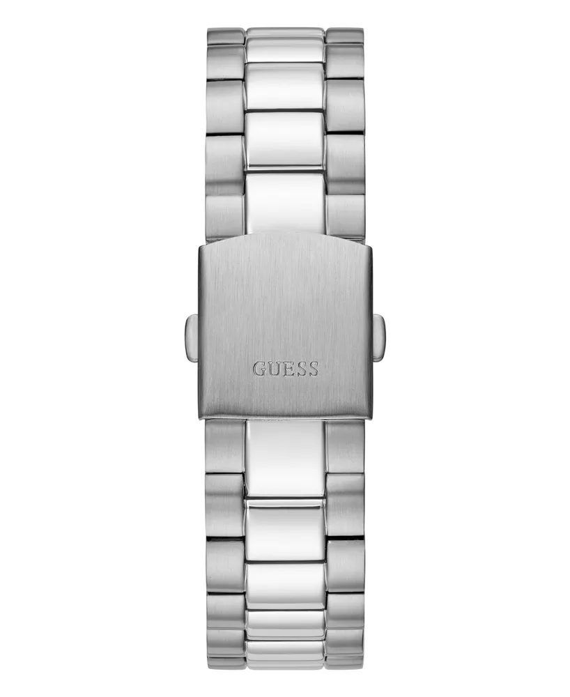 Guess Men's Silver-Tone Stainless Steel Bracelet, Day, Date Watch, 42mm - Silver