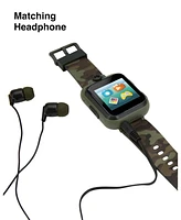 Playzoom Kid's Dark Green Camo Prints Silicone Strap Touchscreen Smart Watch 42mm with Earbuds Gift Set
