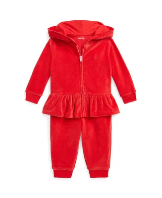 Polo Ralph Lauren Baby Girls Velour Hoodie and Jogger Pants, 2 Piece Set