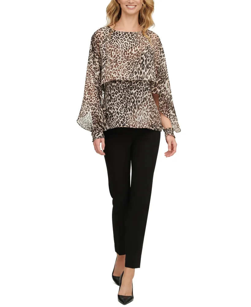 Dkny Women's Leopard-Print Cape-Sleeve Blouse