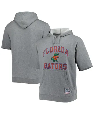 Men's Mitchell & Ness Heathered Gray Florida Gators Wordmark Short Sleeve Pullover Hoodie