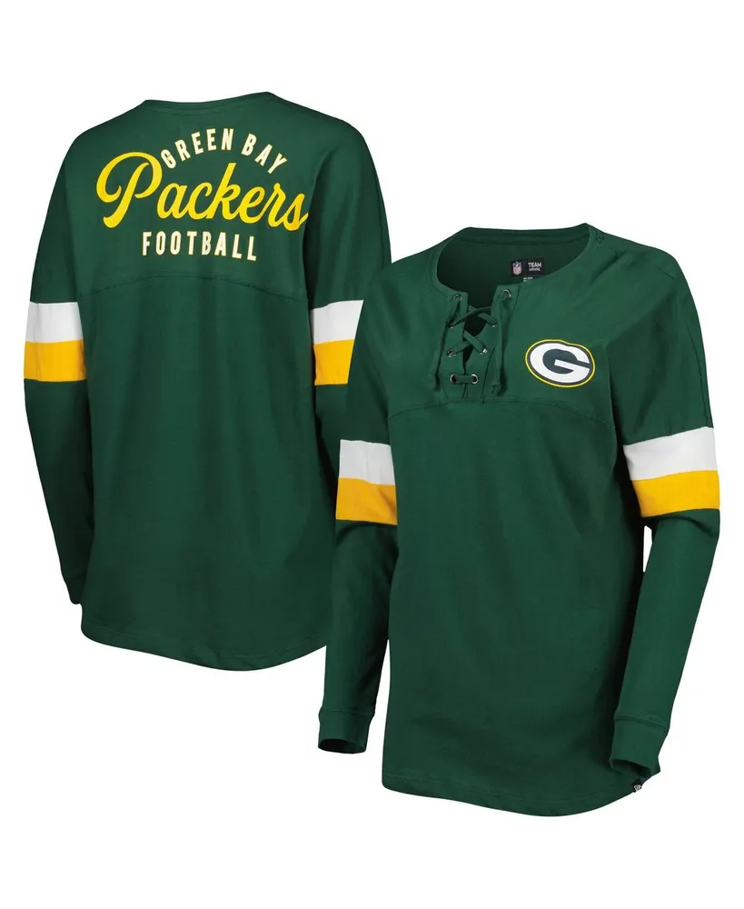 Women's New Era Green Green Bay Packers Athletic Varsity Lace-Up Long Sleeve T-shirt