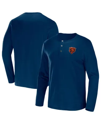 Men's Nfl x Darius Rucker Collection by Fanatics Navy Chicago Bears Slub Jersey Henley Long Sleeve T-shirt