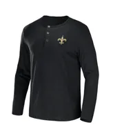 Men's Nfl x Darius Rucker Collection by Fanatics Black New Orleans Saints Slub Jersey Henley Long Sleeve T-shirt