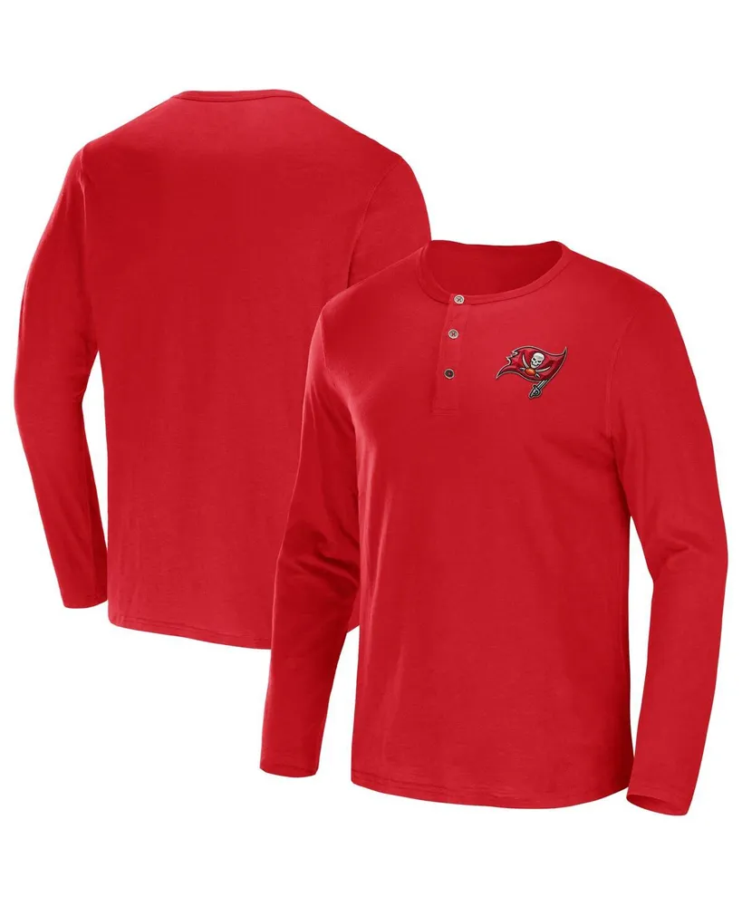 Men's Nfl x Darius Rucker Collection by Fanatics Red Tampa Bay Buccaneers Slub Jersey Henley Long Sleeve T-shirt