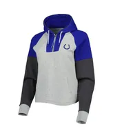 Women's Antigua Heathered Gray, Royal Indianapolis Colts Jackpot Raglan Half-Zip Pullover Hoodie