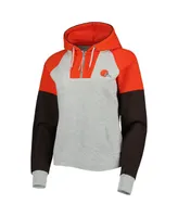 Women's Antigua Heathered Gray, Orange Cleveland Browns Jackpot Raglan Half-Zip Pullover Hoodie