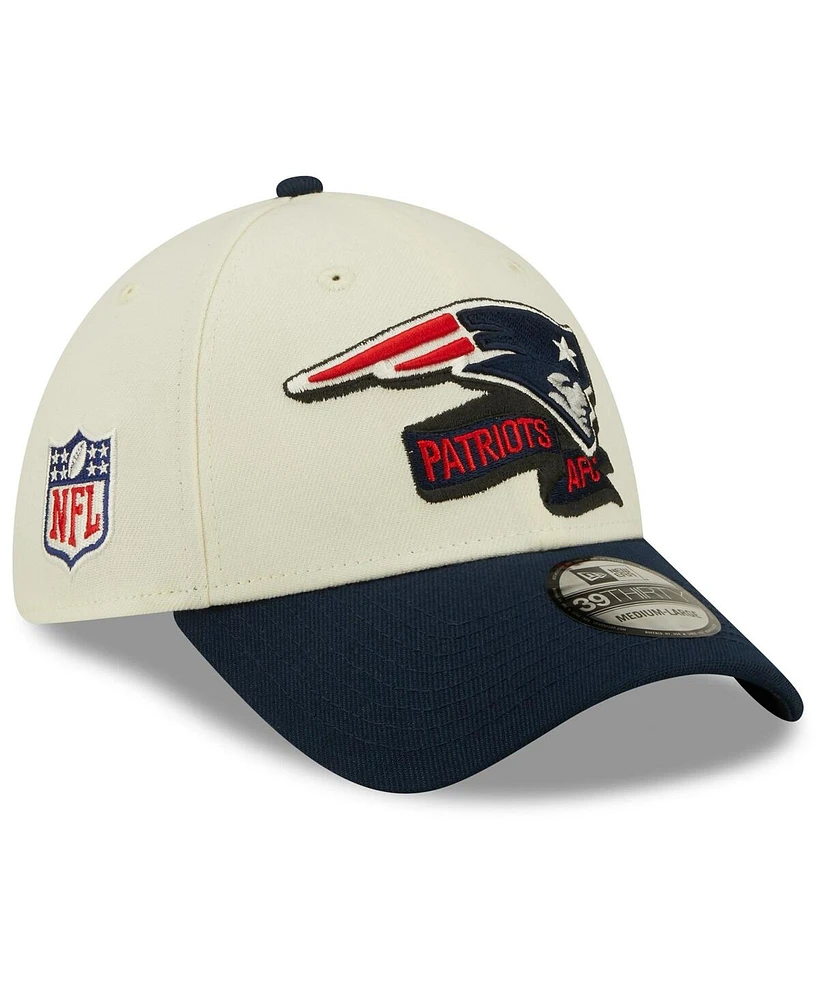 Men's New Era Cream, Navy New England Patriots 2022 Sideline 39THIRTY 2-Tone Flex Hat