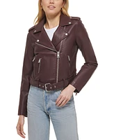 Levi's Women's Faux-Leather Belted Hem Moto Jacket