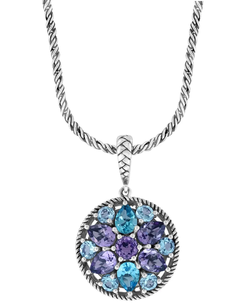 Effy Multi-Stone Flower Disc 18" Pendant Necklace (8-3/8 ct. t.w.) in Sterling Silver