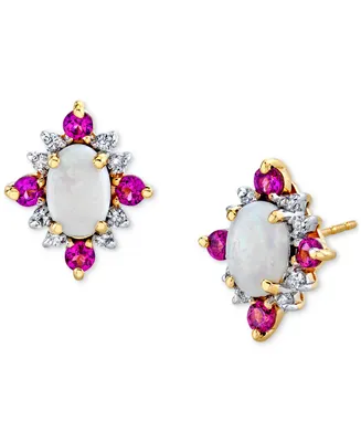 Multi-Gemstone (1-1/8 ct. t.w.) & Diamond (1/8 ct. t.w.) Stud Earrings in 10k Gold