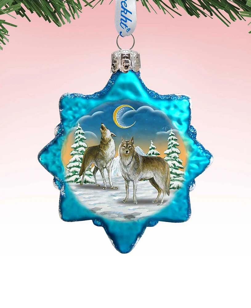 Designocracy Wolves in the Winter Moon Mercury Holiday Ornament