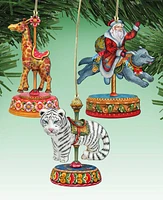 Designocracy Tiger, Santa, Giraffe Christmas Carousel Holiday Ornaments