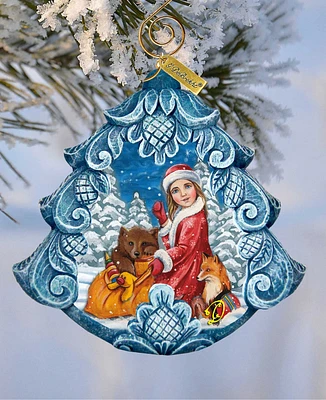 G.DeBrekht Santa Frosting the Gingerbread Tree Sculpted Hand, Painted Christmas Ornament