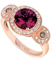 Le Vian Raspberry Rhodolite (2-1/5 ct. t.w.) & Diamond (1/3 ct. t.w.) Triple Halo Ring in 14k Rose Gold
