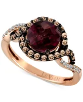 Le Vian Raspberry Rhodolite (1-3/4 ct. t.w.) & Diamond (3/8 ct. t.w.) Halo Twist Ring in 14k Rose Gold