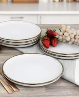 Elama Flat, Raised Rim, Gold-Tone Trim Alejandro 6 Piece Stoneware Salad Plate Set, Service for 6